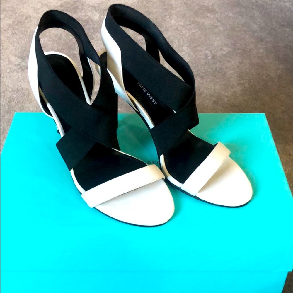 Nine West open-toed leather stilettos